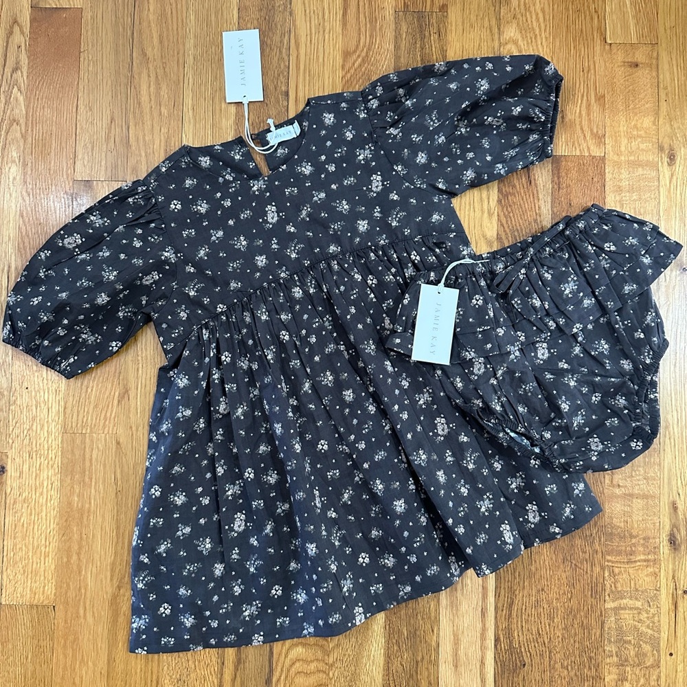 Jamie Kay Dark Purple Floral Girls Dress and Matching Bloomers | Both 3T